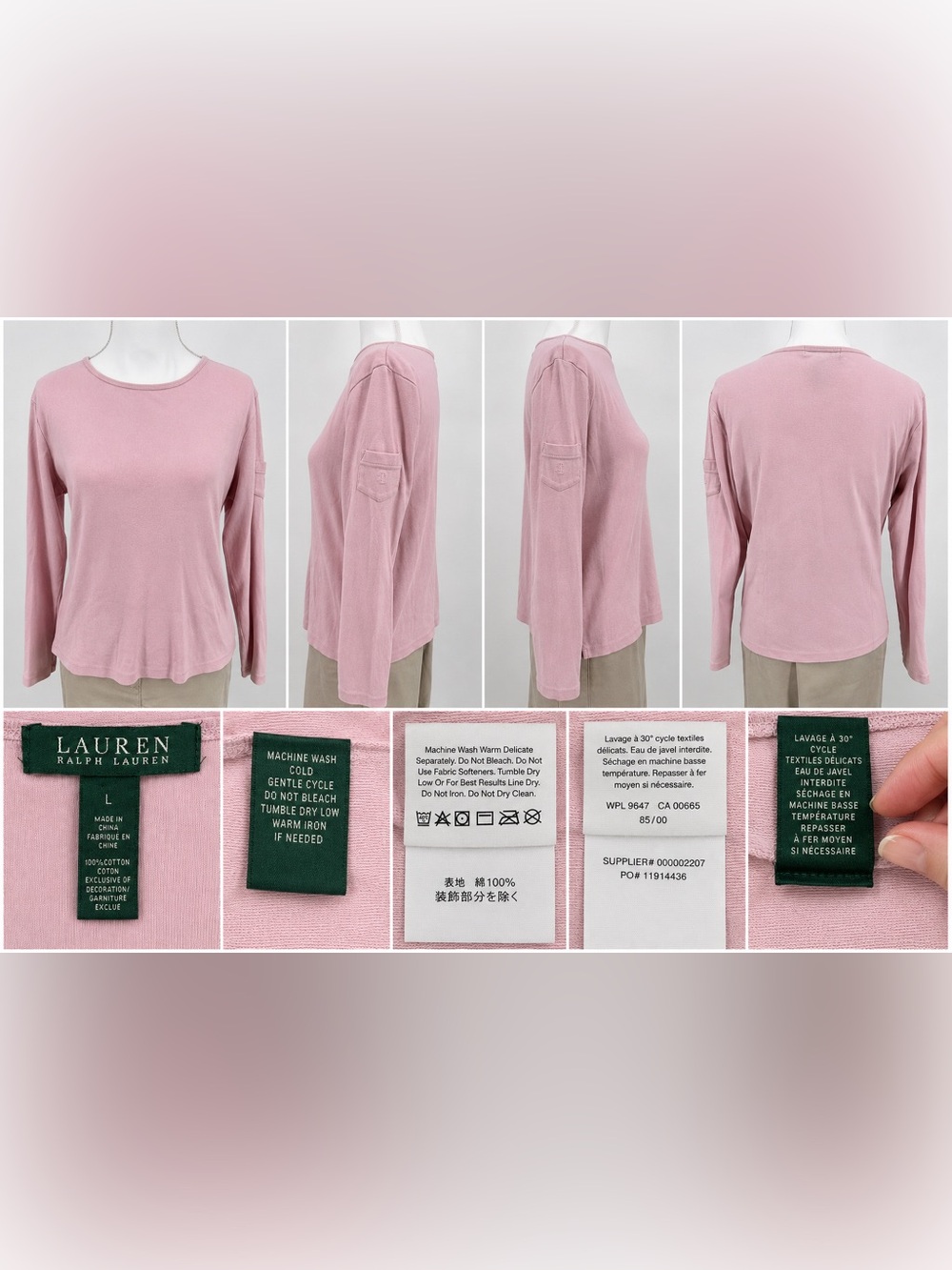 Lauren Ralph Lauren Soft Pink Long Sleeve Crewneck Top